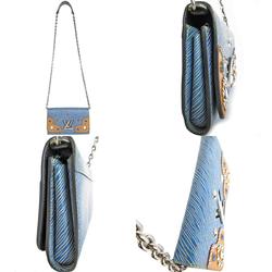 Louis Vuitton LOUIS VUITTON Wallet Chain Shoulder Bag Epi Portefeuille Twist Leather Blue Brown Silver Women's s0269a