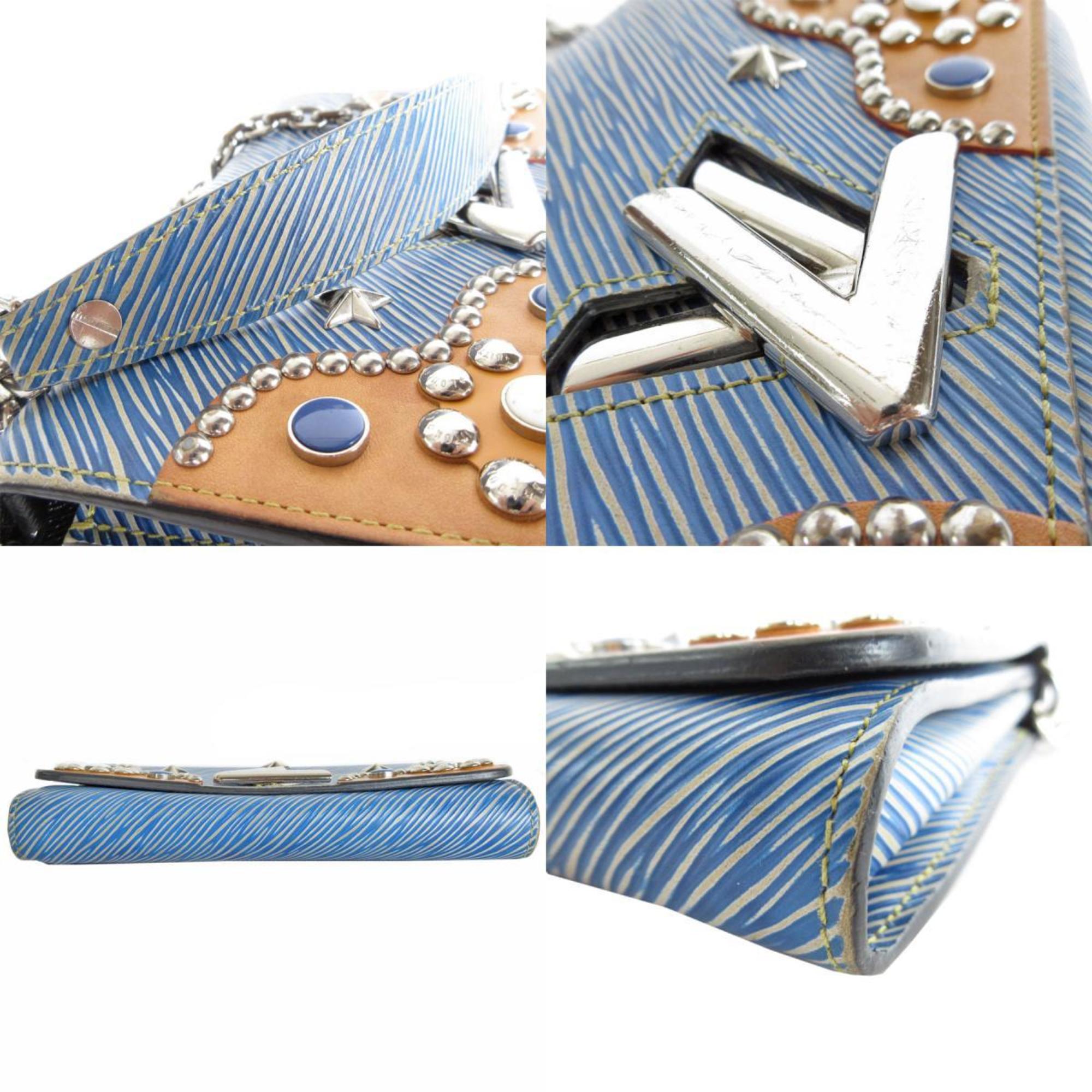 Louis Vuitton LOUIS VUITTON Wallet Chain Shoulder Bag Epi Portefeuille Twist Leather Blue Brown Silver Women's s0269a