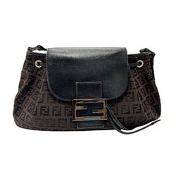 FENDI Shoulder Bag Zucchino Canvas Leather Brown Black Women's 2288-8BR282 z2352