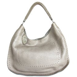 FENDI Shoulder Bag Selleria Leather Metallic Greige Silver Women's s0201a