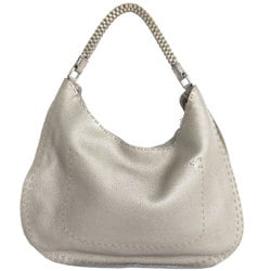 FENDI Shoulder Bag Selleria Leather Metallic Greige Silver Women's s0201a