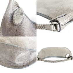 FENDI Shoulder Bag Selleria Leather Metallic Greige Silver Women's s0201a