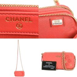 CHANEL Wallet Chain Shoulder Bag Matelasse Camellia Leather Pink Gold Women's e59160a