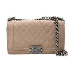 CHANEL Shoulder Bag Boy Chanel Nubuck Beige Silver Women's n0395