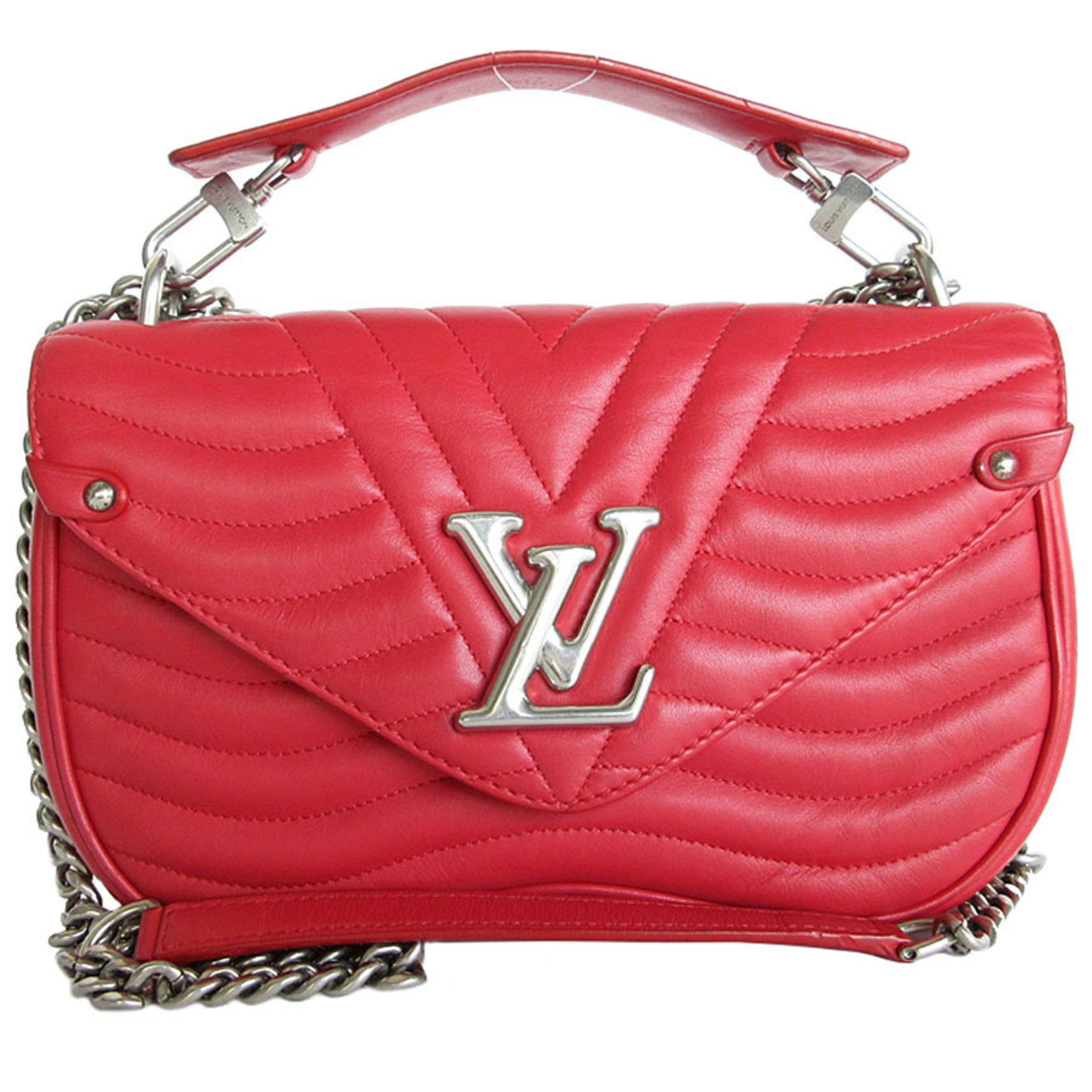 LOUIS VUITTON Handbag Shoulder Bag New Wave Chain MM Leather Red Silver Women's M51943 s0210a