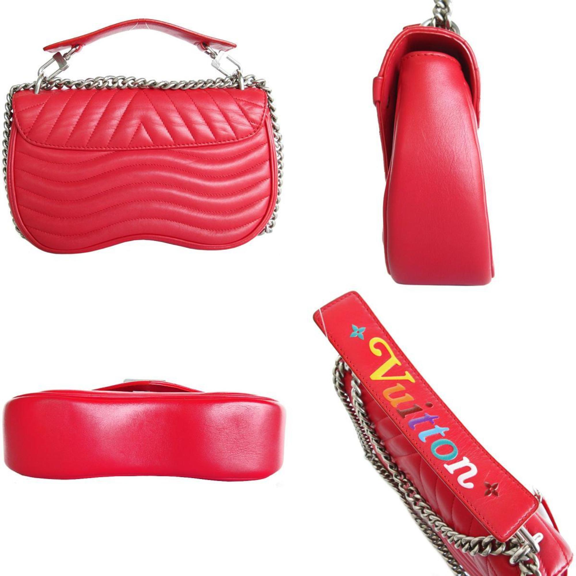 LOUIS VUITTON Handbag Shoulder Bag New Wave Chain MM Leather Red Silver Women's M51943 s0210a