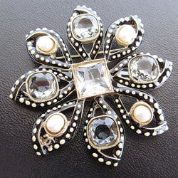 CHANEL Brooch Coco Mark Metal Rhinestone Gold Black Women's s0041i