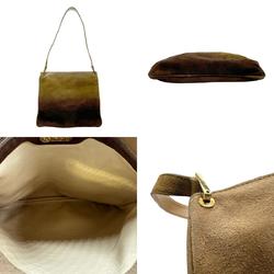 FENDI Shoulder Bag Suede Brown Gold Women's z2362