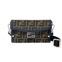 FENDI Shoulder Bag Baguette Soft Trunk Phone Pouch Canvas Leather Brown Navy Men's 7AS139-AFBV z2348