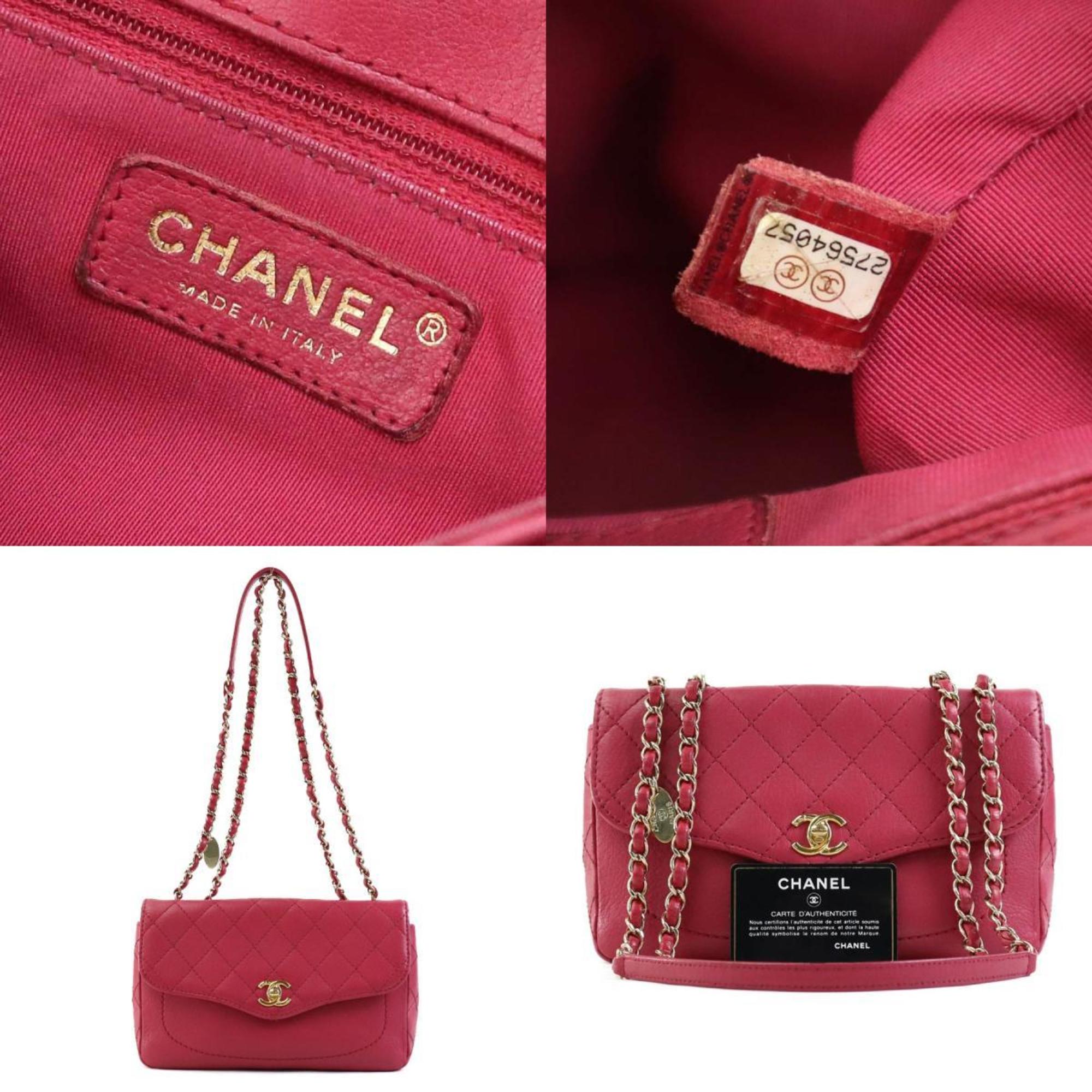 CHANEL Shoulder Bag Matelasse Leather Pink Gold Women's e59177a