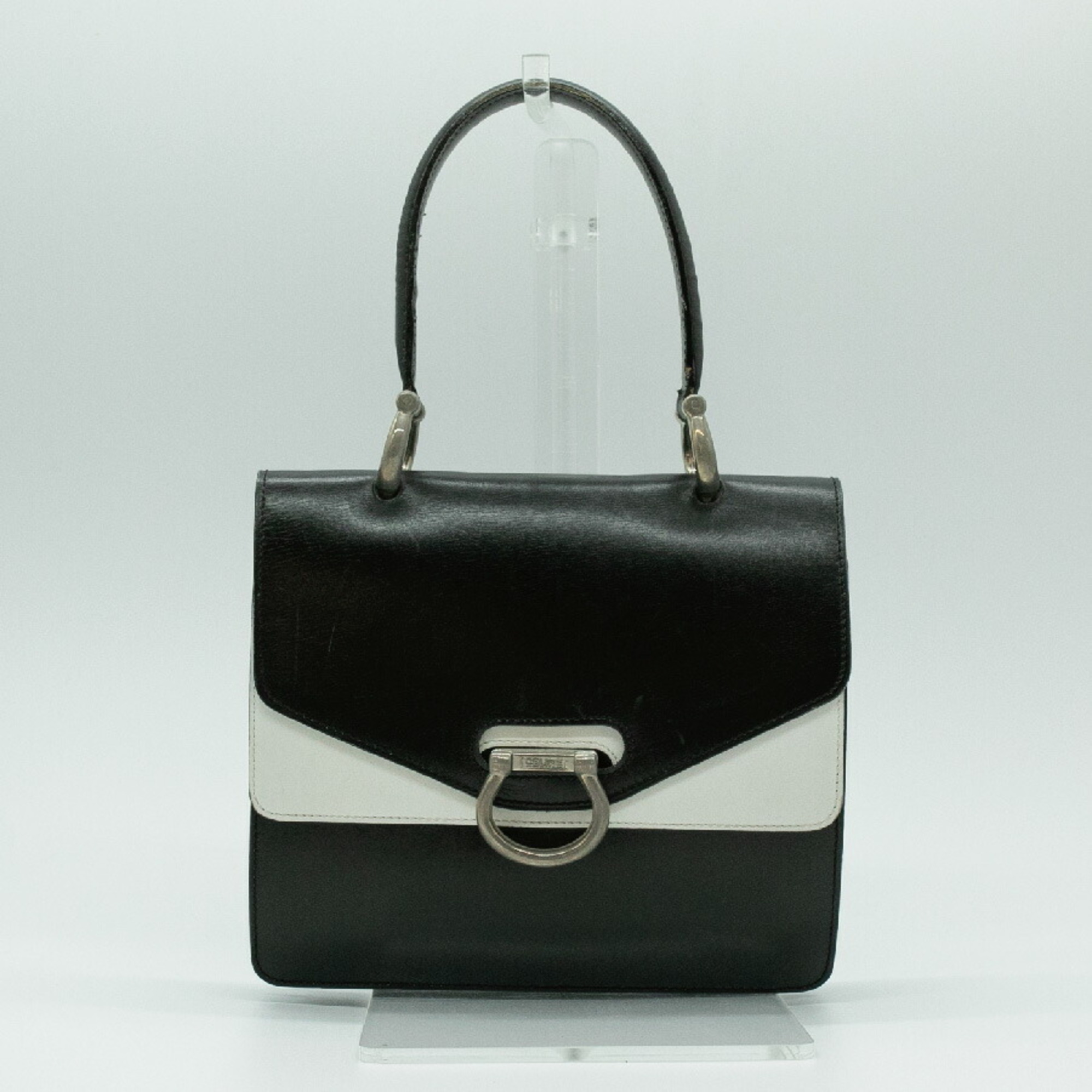 CELINE Handbag Gancini Double Flap Leather Black Silver Women's None PD355