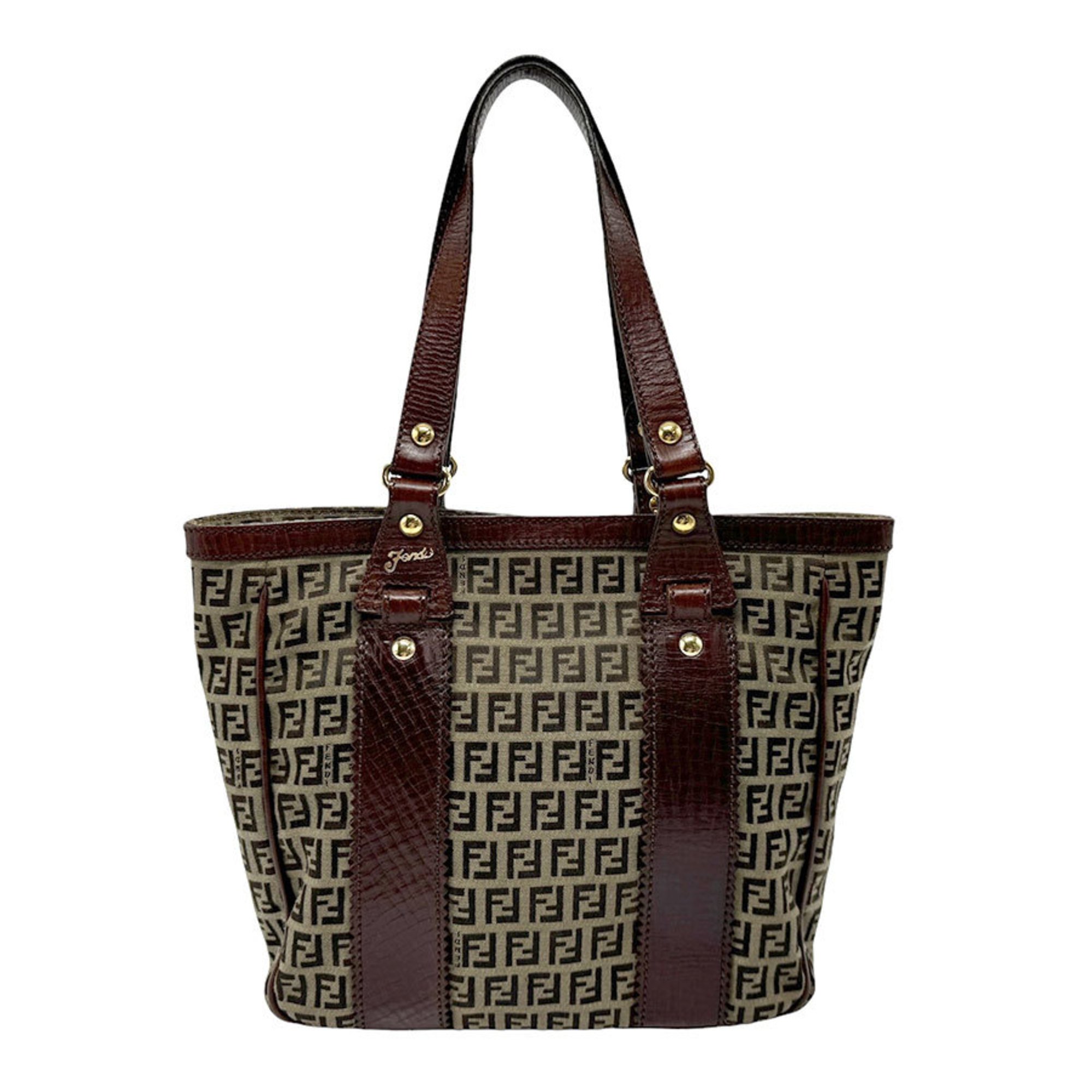 FENDI handbag Zucchino canvas leather brown ladies z2402