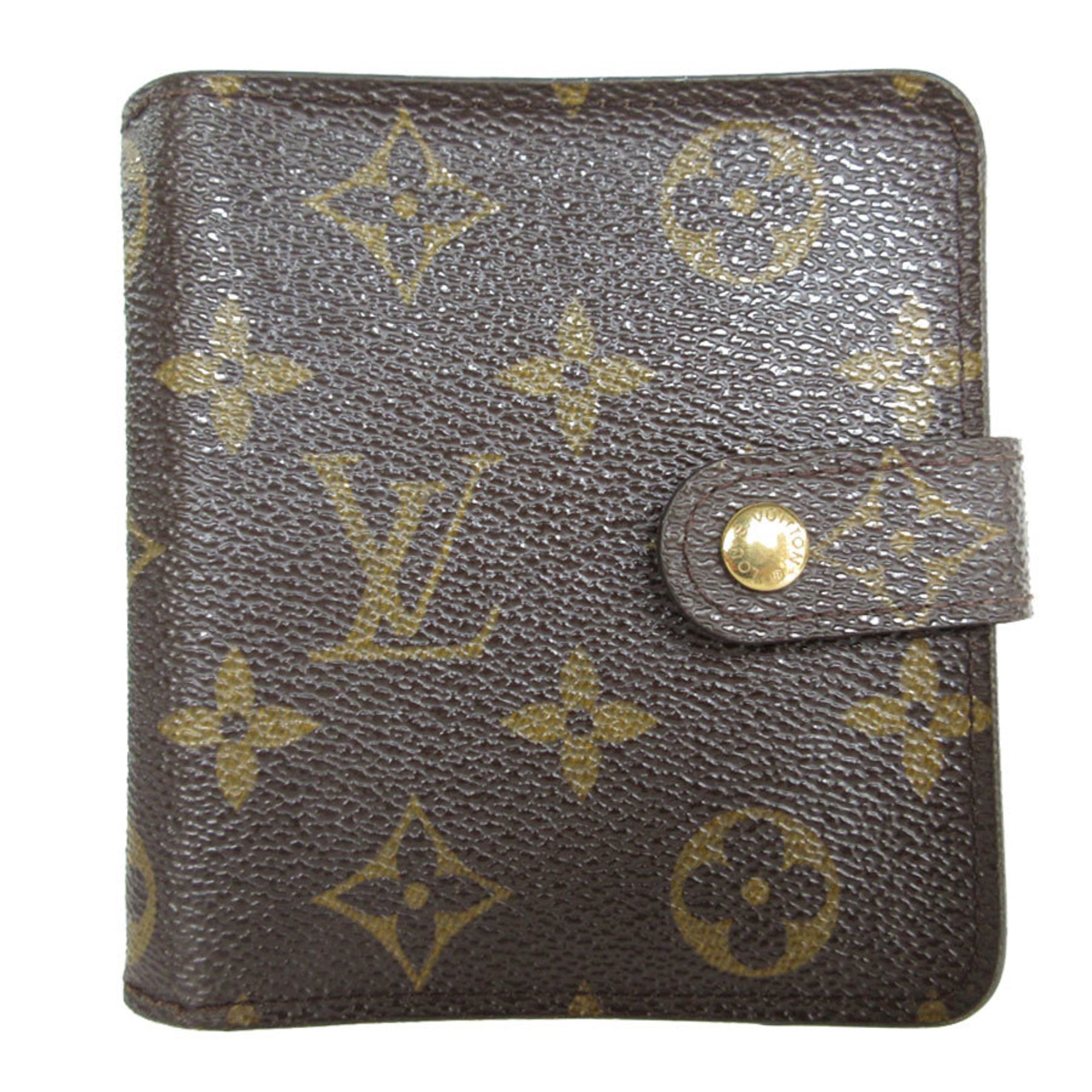 Louis Vuitton LOUIS VUITTON Bi-fold wallet Monogram Compact Zip canvas Brown Gold Women's M61667 s0279a