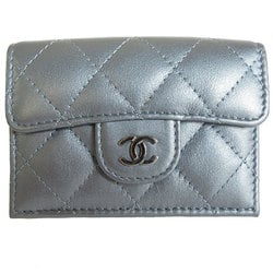 CHANEL Tri-fold Wallet Compact Matelasse Leather Silver Women's s0049g