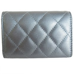 CHANEL Tri-fold Wallet Compact Matelasse Leather Silver Women's s0049g