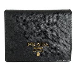 PRADA Bi-fold wallet Leather Black Gold Women's s0019