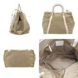 PRADA handbag shoulder bag canvas leather beige brown off-white women's n0396