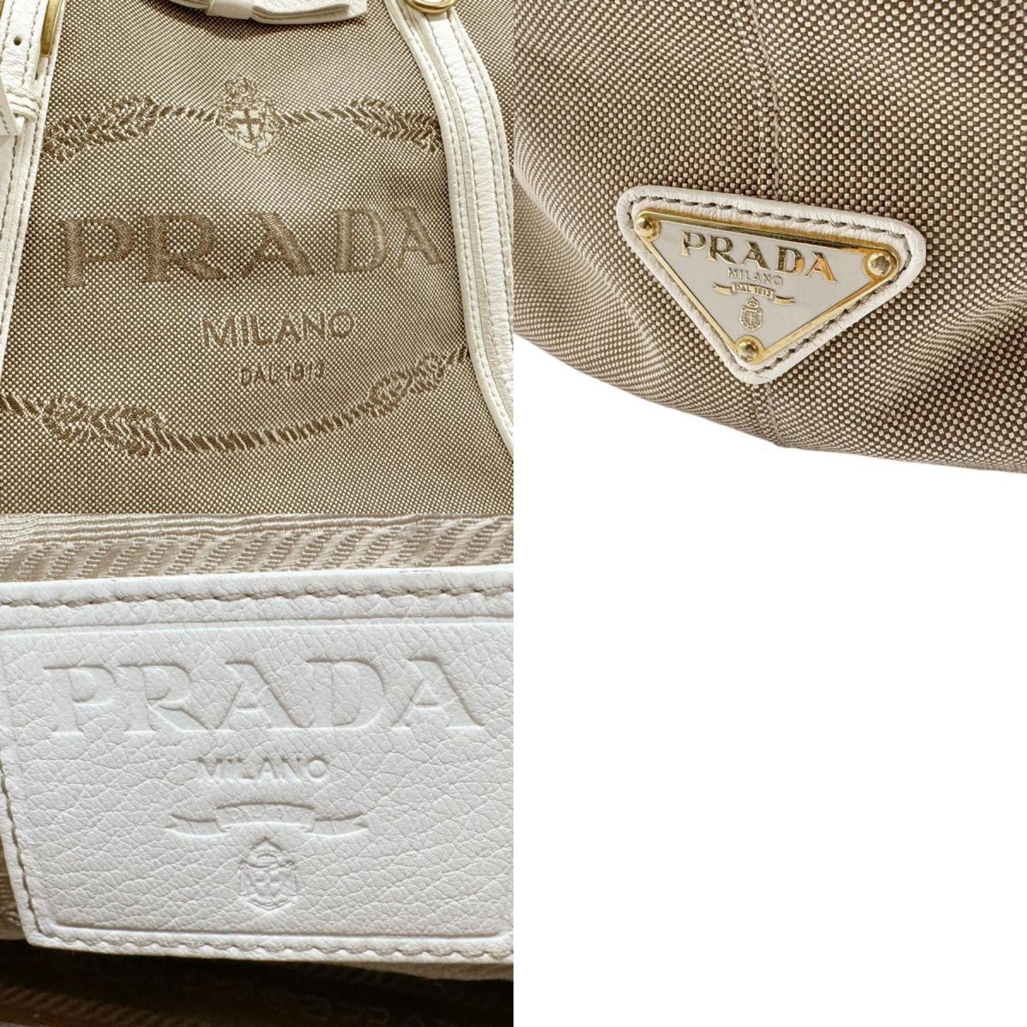 PRADA handbag shoulder bag canvas leather beige brown off-white women's n0396