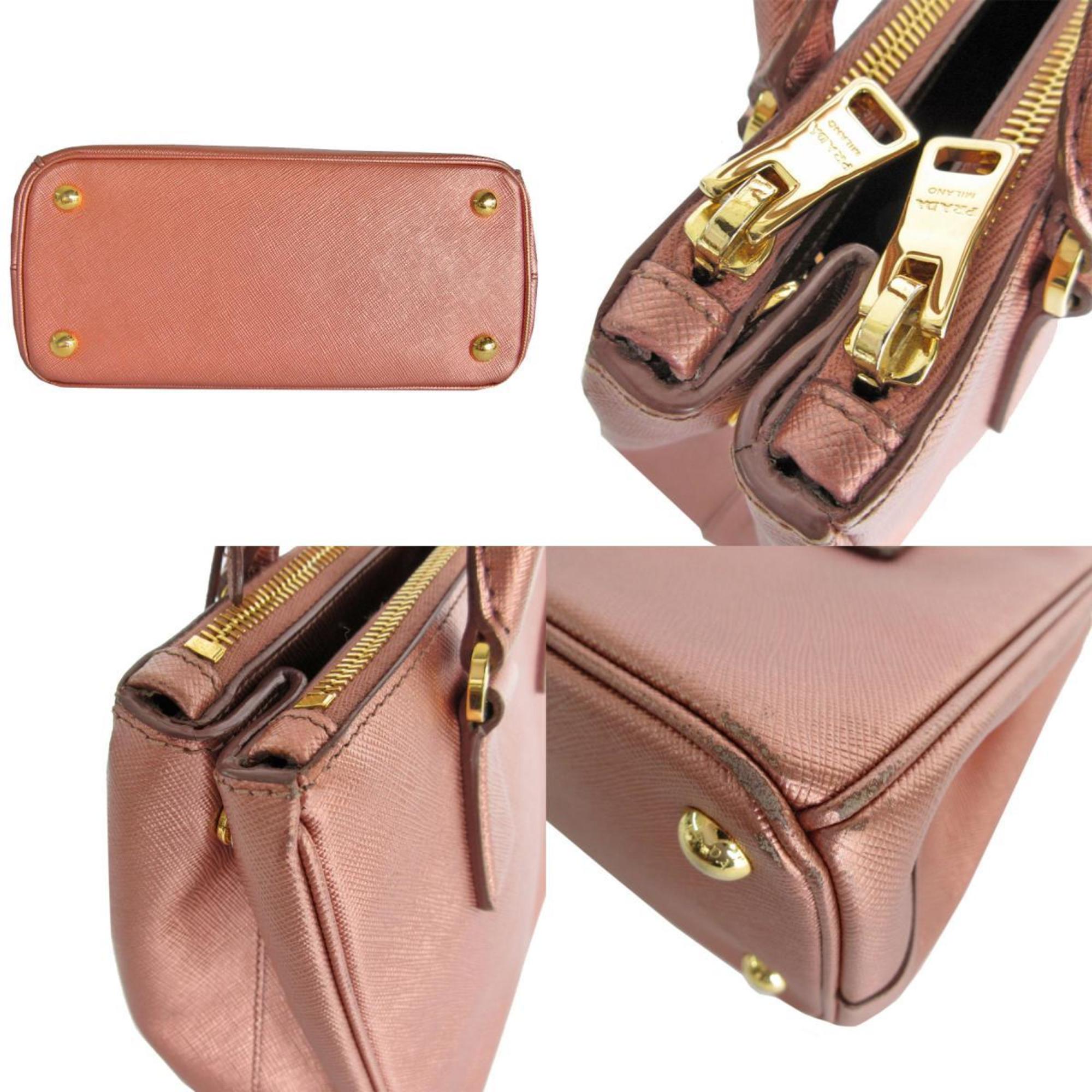 PRADA handbag shoulder bag leather metallic pink gold ladies s0143f