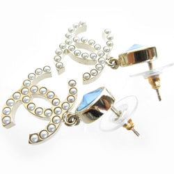 CHANEL Earrings Coco Mark Metal Faux Pearl Gold White Blue Women's s0253f