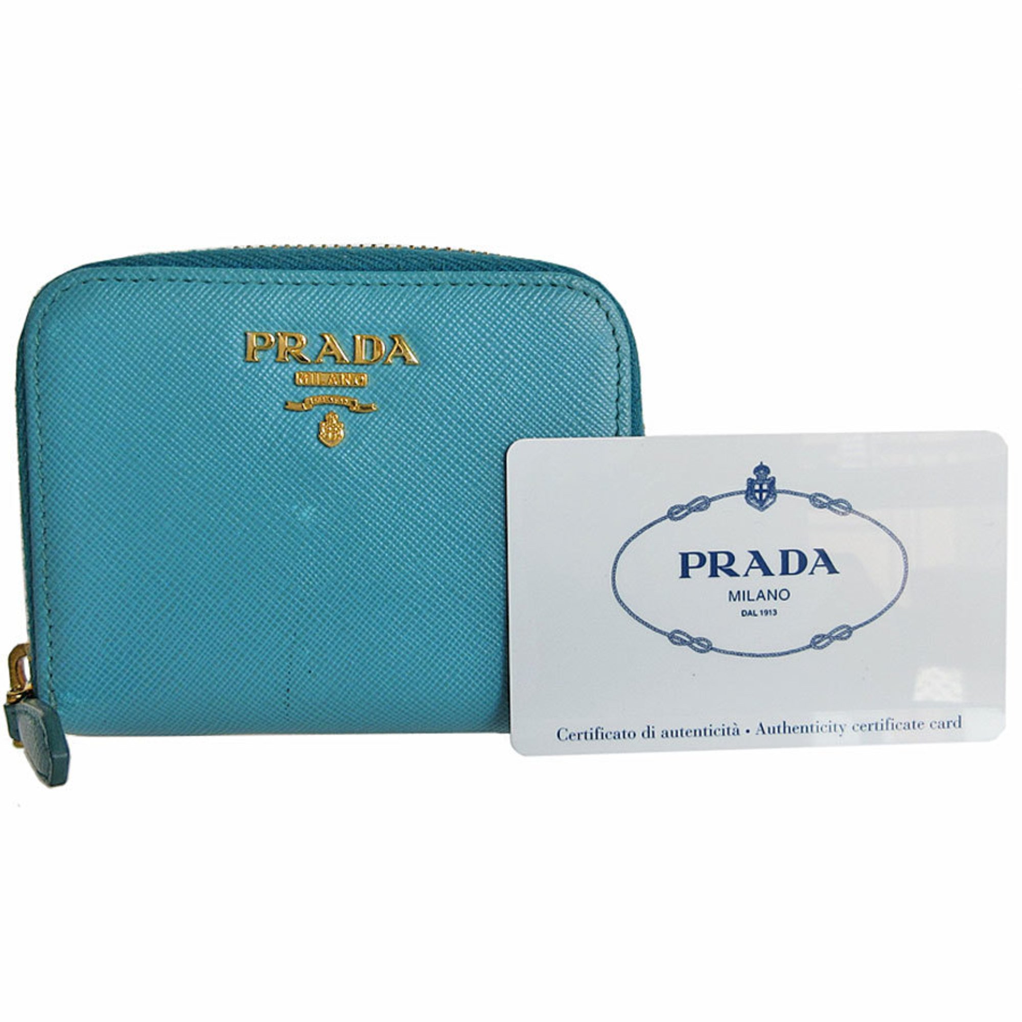 PRADA wallet/coin case leather blue gold women's s0159a