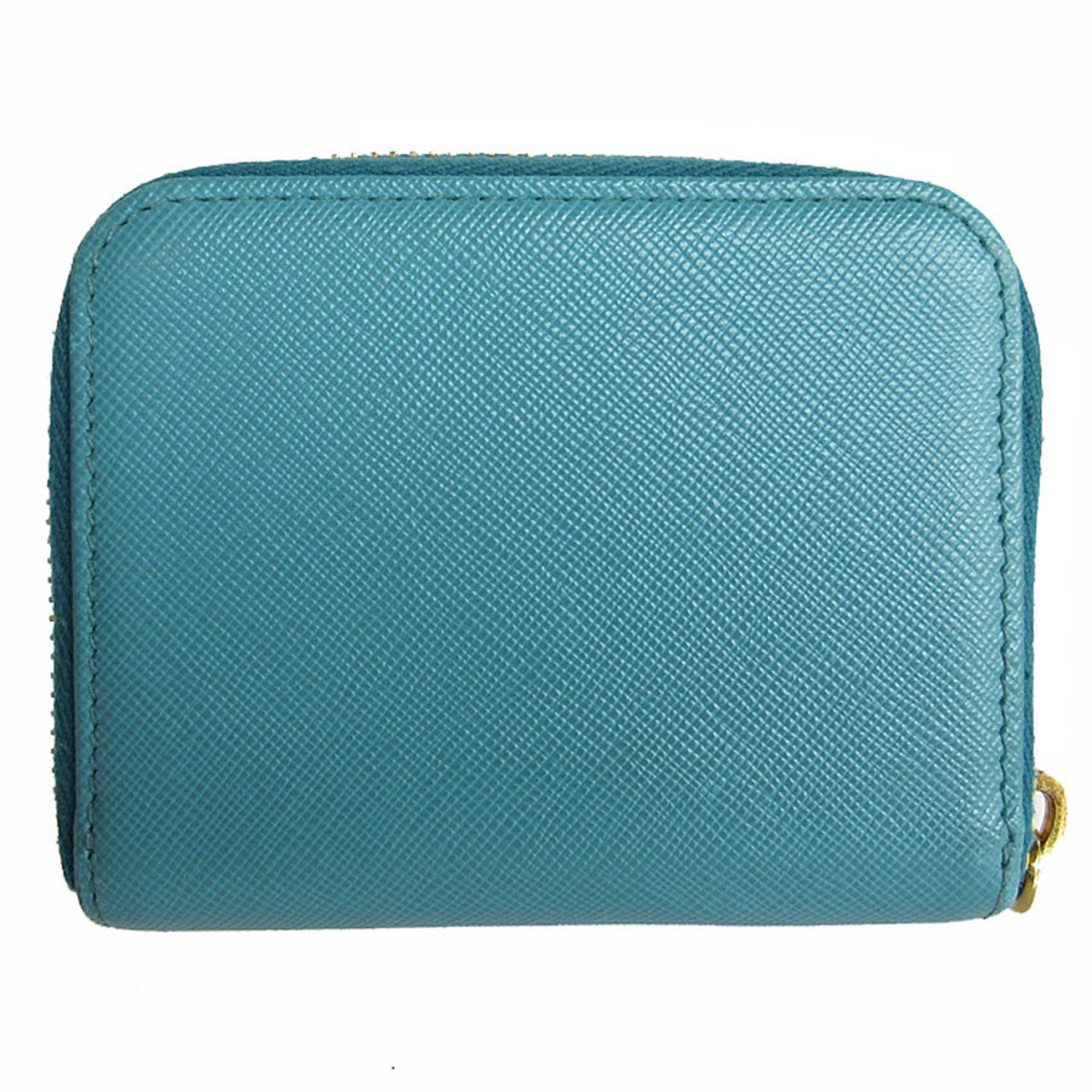 PRADA wallet/coin case leather blue gold women's s0159a