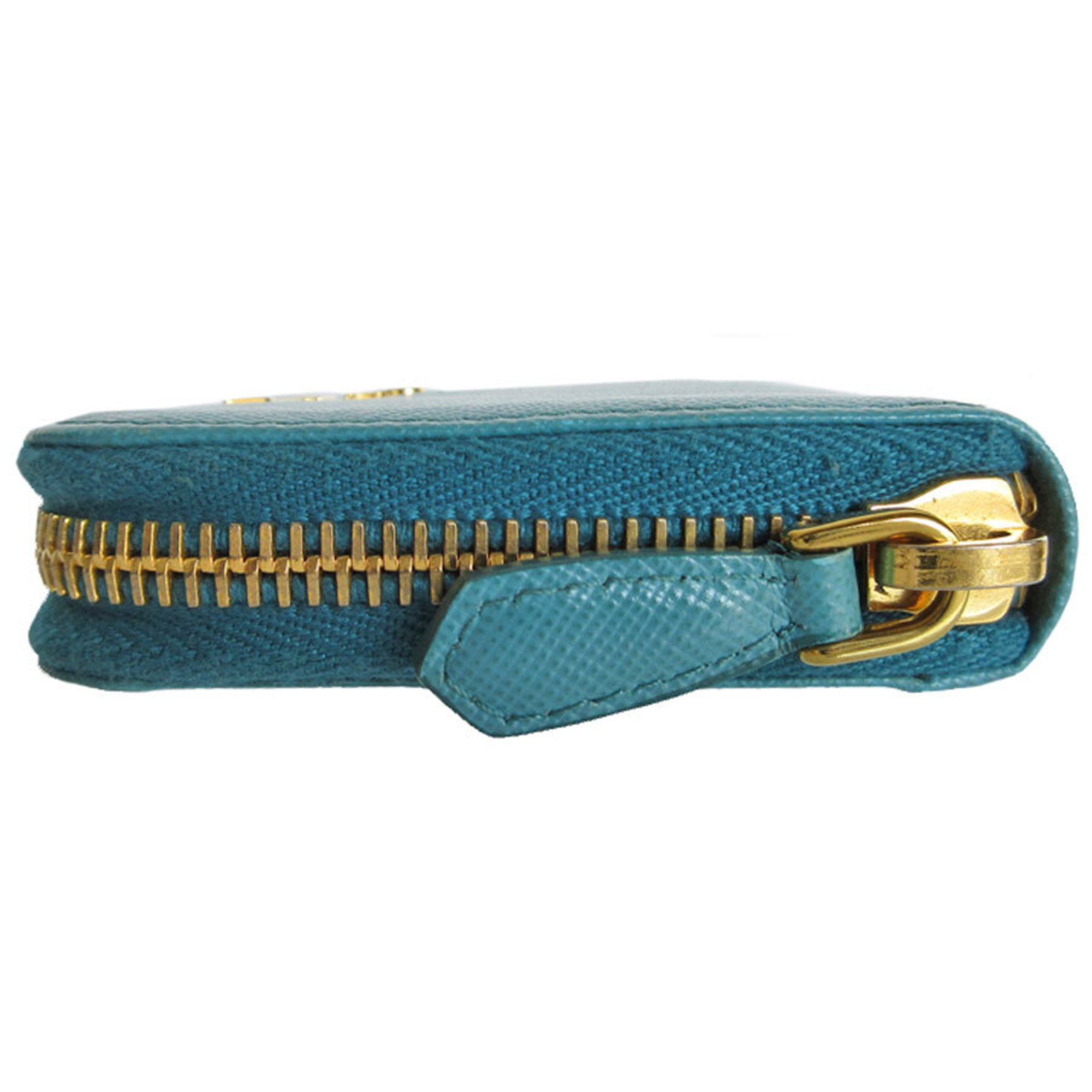 PRADA wallet/coin case leather blue gold women's s0159a