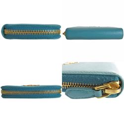 PRADA wallet/coin case leather blue gold women's s0159a