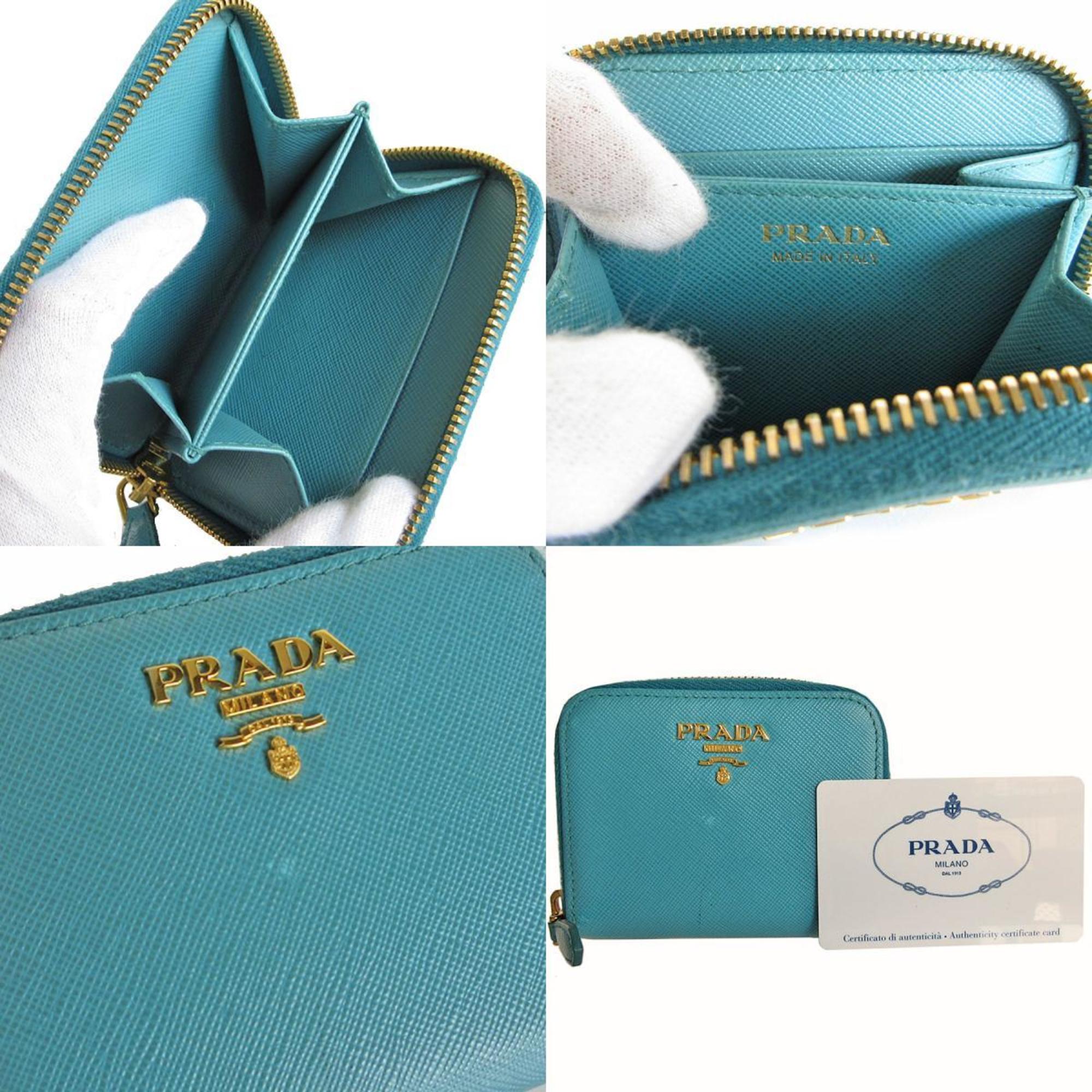 PRADA wallet/coin case leather blue gold women's s0159a