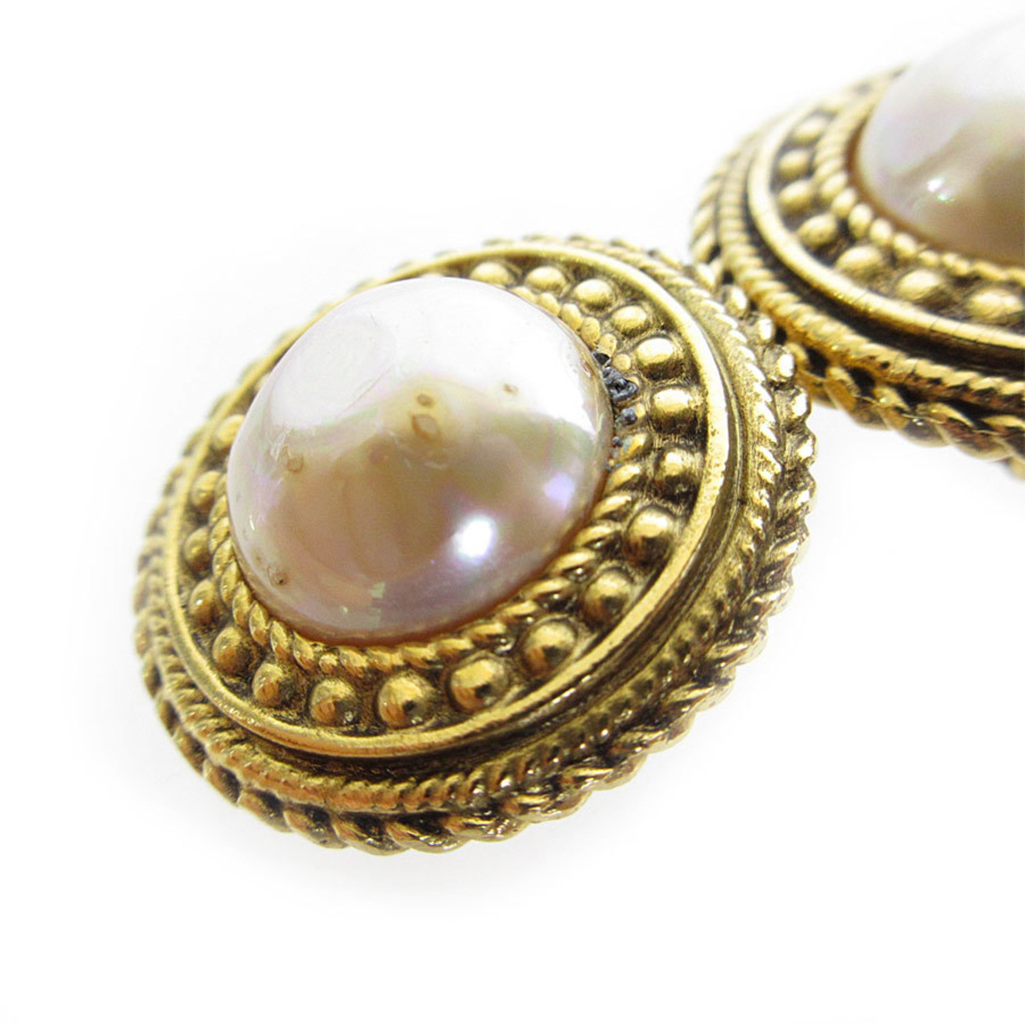 CHANEL Earrings Metal Faux Pearl Gold Off-White Women's s0223g