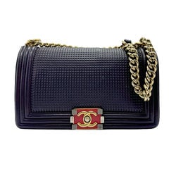 CHANEL Shoulder Bag Boy Chanel Leather Navy Women's z2405