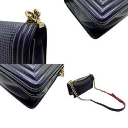 CHANEL Shoulder Bag Boy Chanel Leather Navy Women's z2405