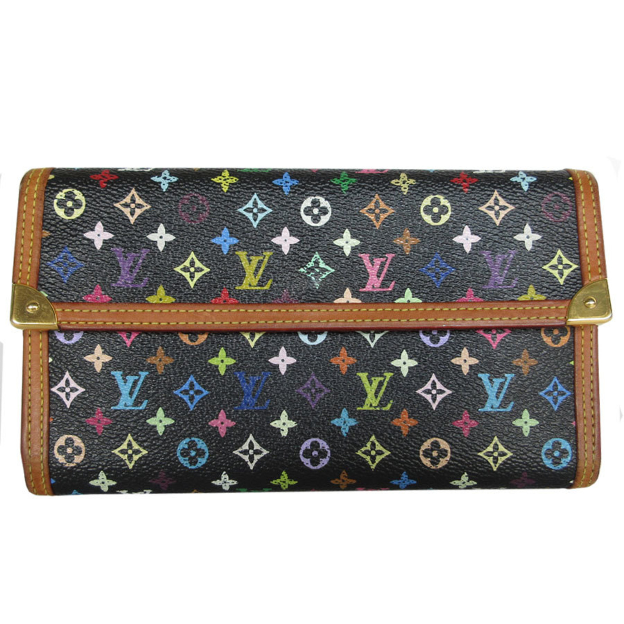 Louis Vuitton LOUIS VUITTON Tri-fold wallet Long Monogram Multicolor Portefeuille International Black Gold Women's M92658 s0278a