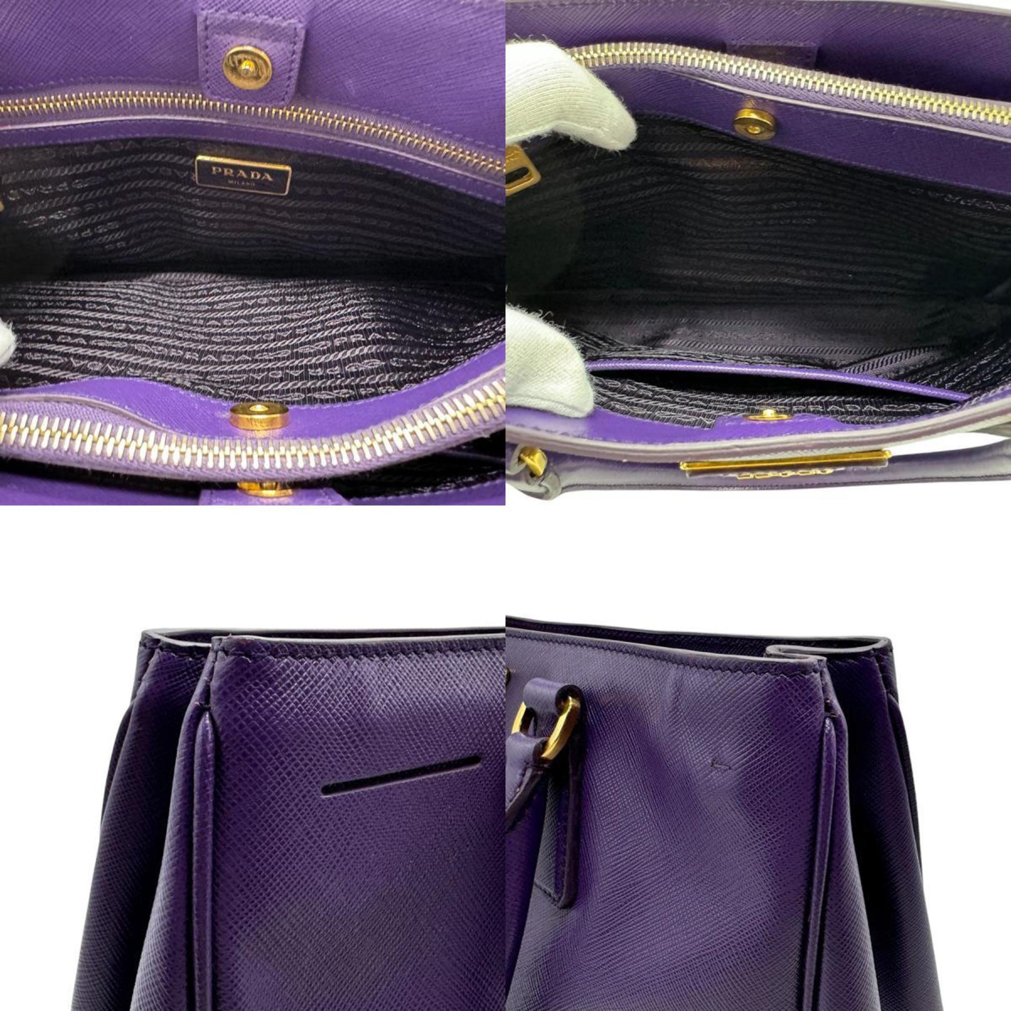 PRADA handbag shoulder bag leather purple gold ladies z2396