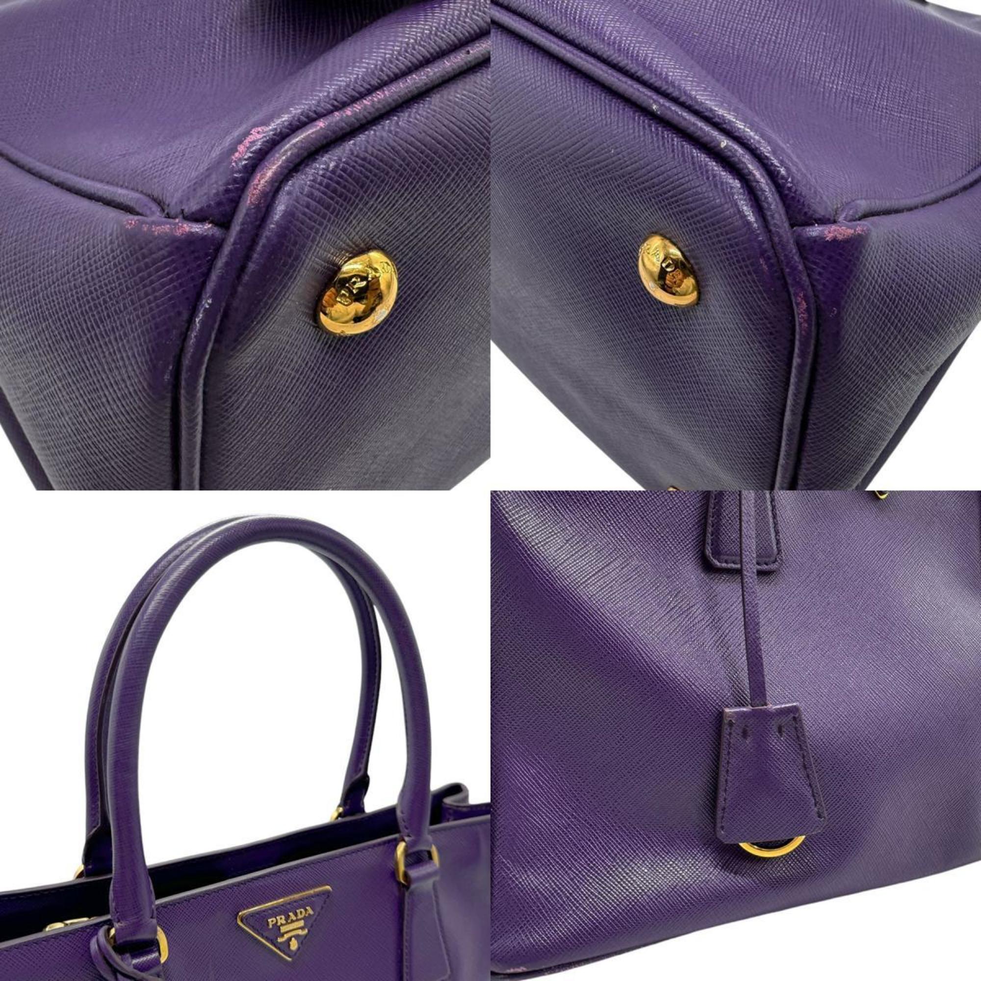 PRADA handbag shoulder bag leather purple gold ladies z2396