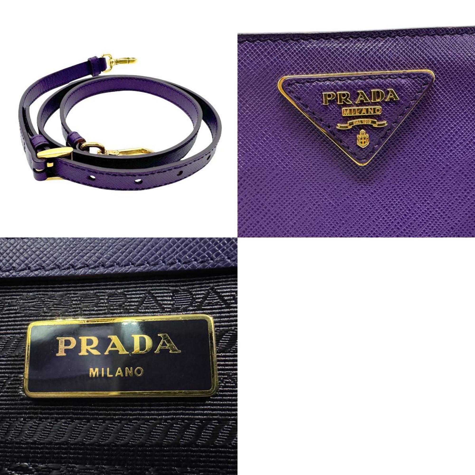 PRADA handbag shoulder bag leather purple gold ladies z2396