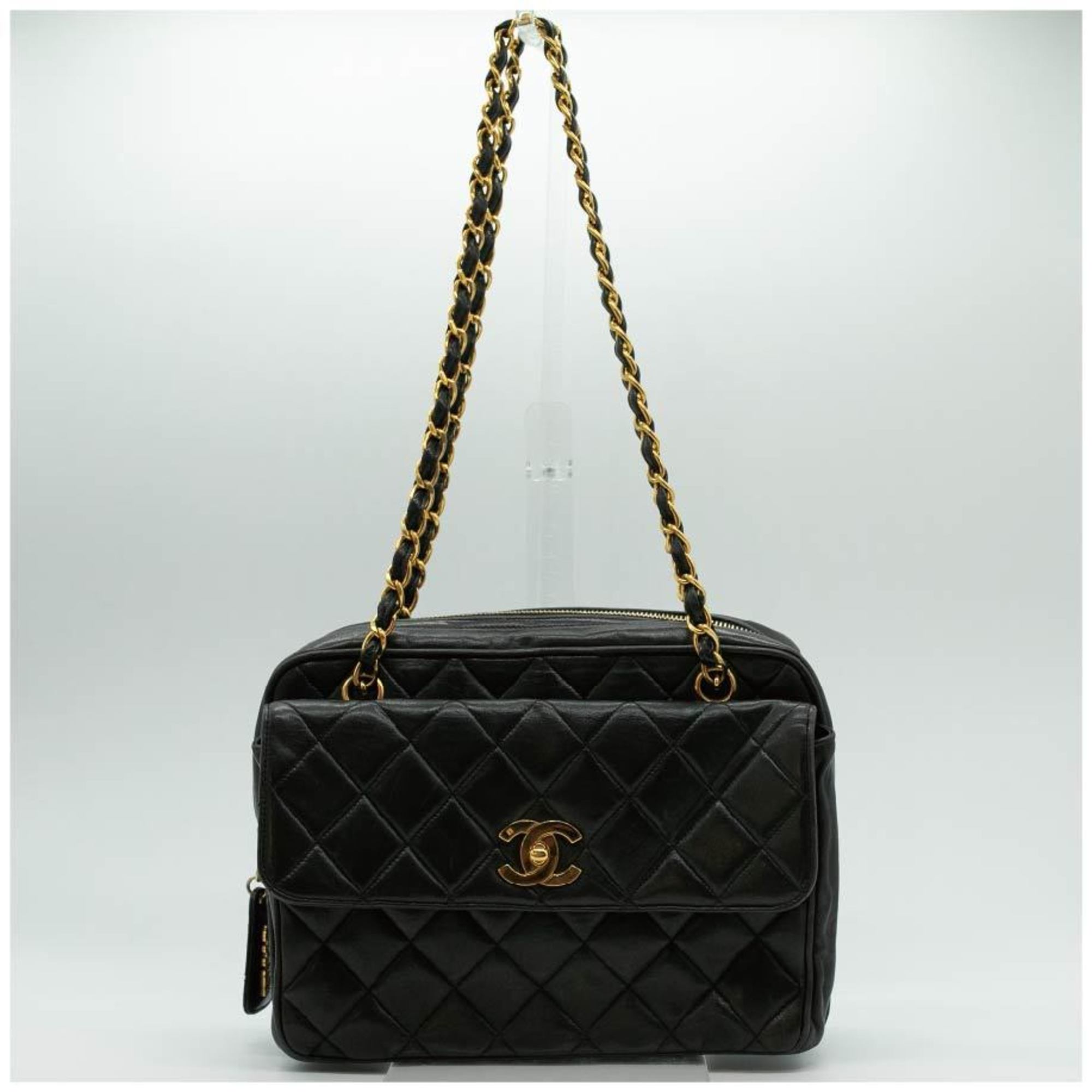 CHANEL Shoulder Bag Chain Leather Black Gold Women's None PD400