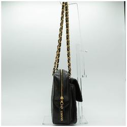 CHANEL Shoulder Bag Chain Leather Black Gold Women's None PD400