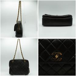 CHANEL Shoulder Bag Chain Leather Black Gold Women's None PD400