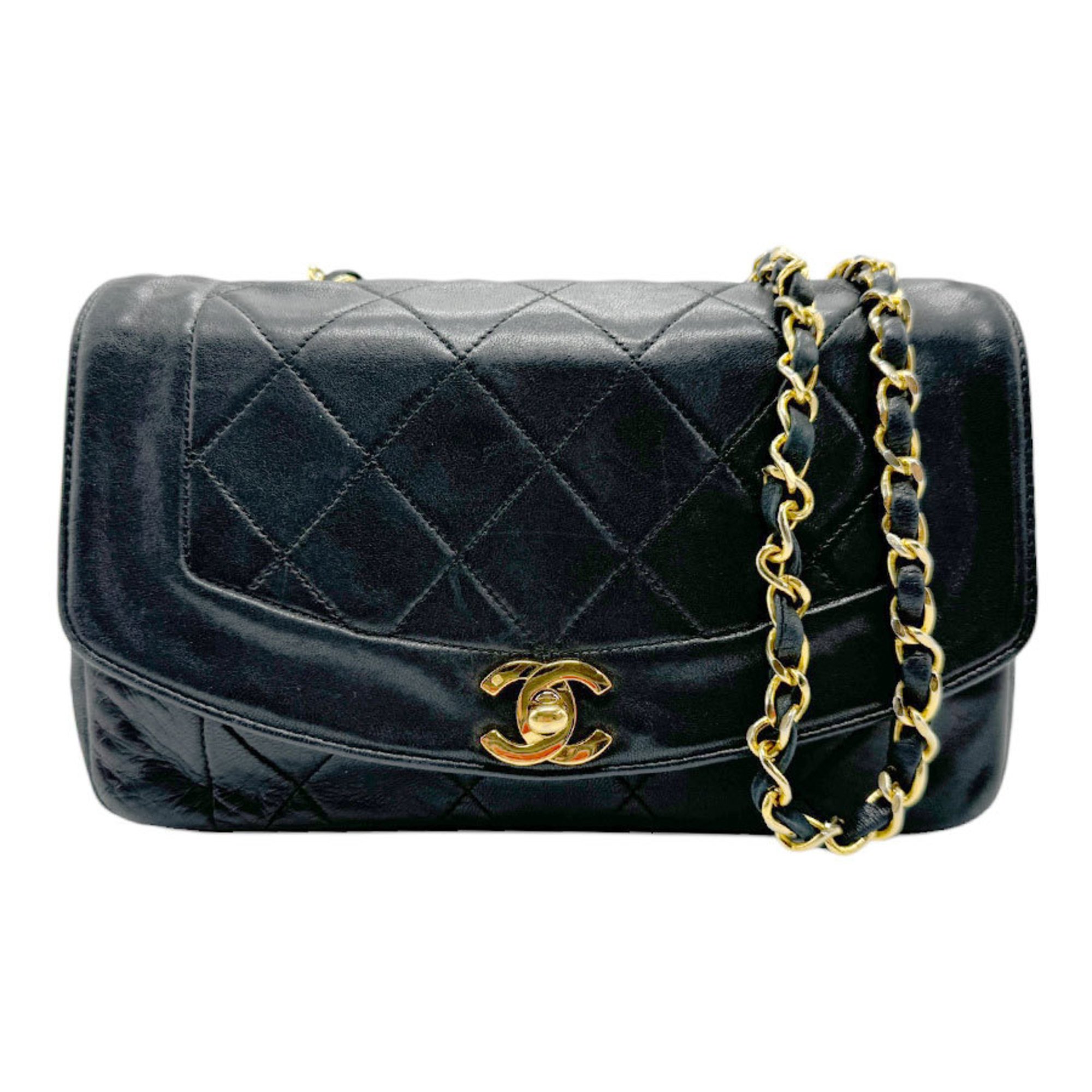 CHANEL Shoulder Bag Diana Matelasse 22 Lambskin Black Gold Women's z2312