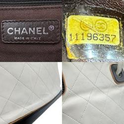 CHANEL Shoulder Bag Matelasse Leather Ivory Dark Brown Women's n0387