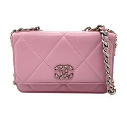 CHANEL Wallet Chain Shoulder Bag Handbag Wild Stitch Leather Light Pink Silver Gold Women's z2354