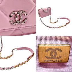 CHANEL Wallet Chain Shoulder Bag Handbag Wild Stitch Leather Light Pink Silver Gold Women's z2354