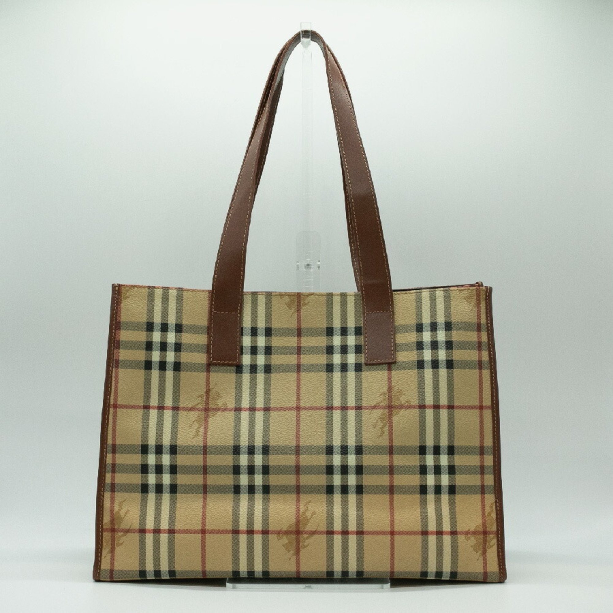 Burberry Tote Bag Nova Check Leather Beige Gold Women's PD388