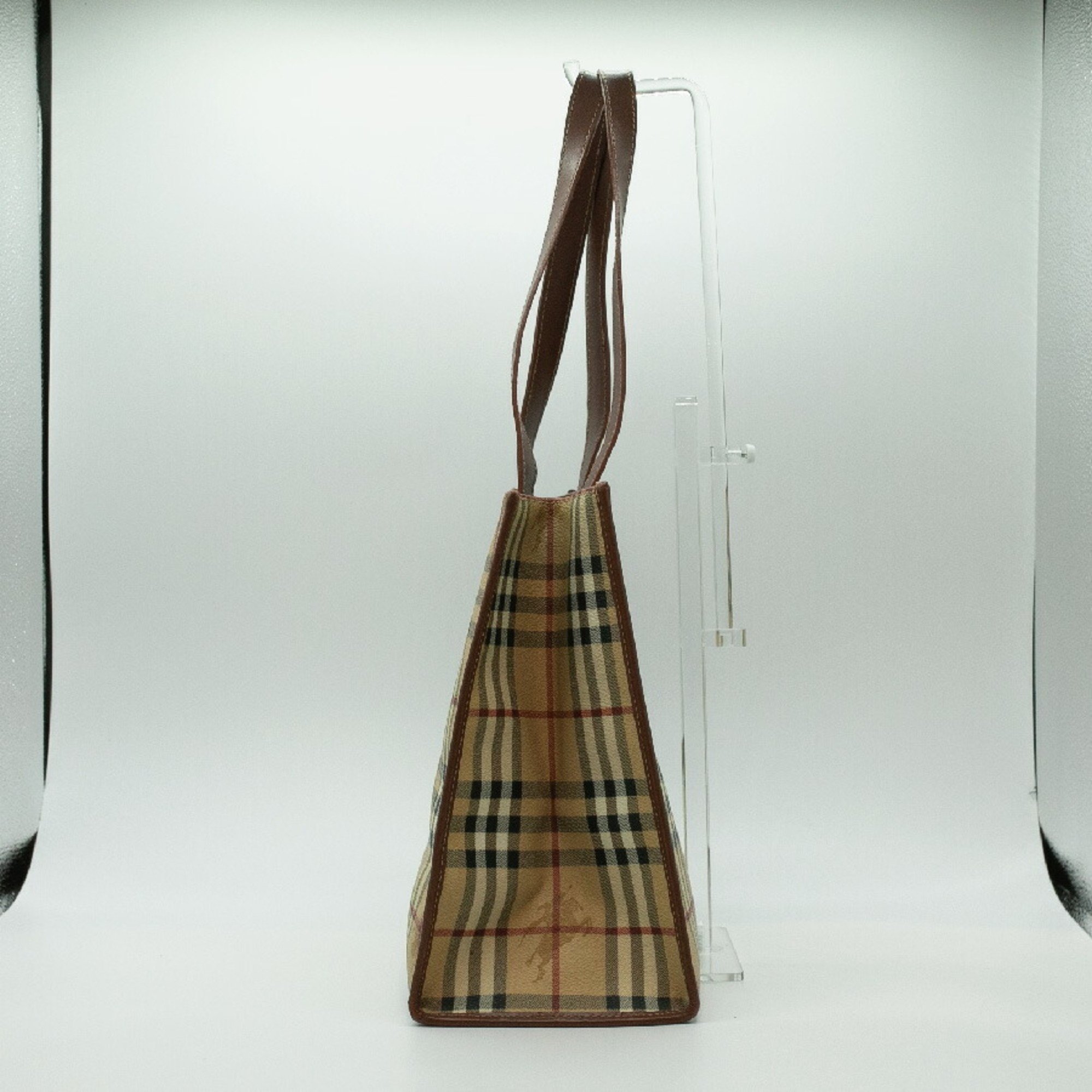 Burberry Tote Bag Nova Check Leather Beige Gold Women's PD388