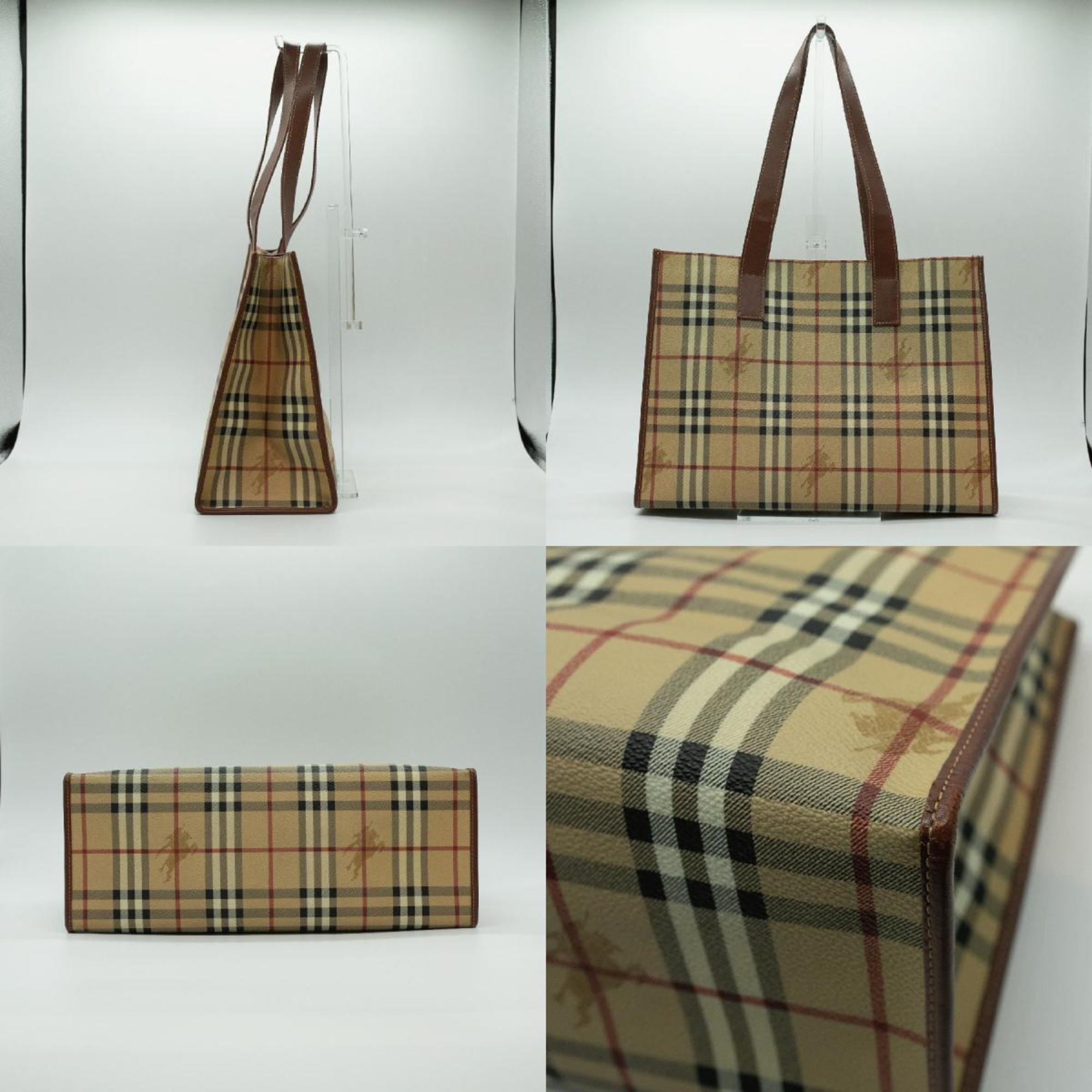 Burberry Tote Bag Nova Check Leather Beige Gold Women's PD388