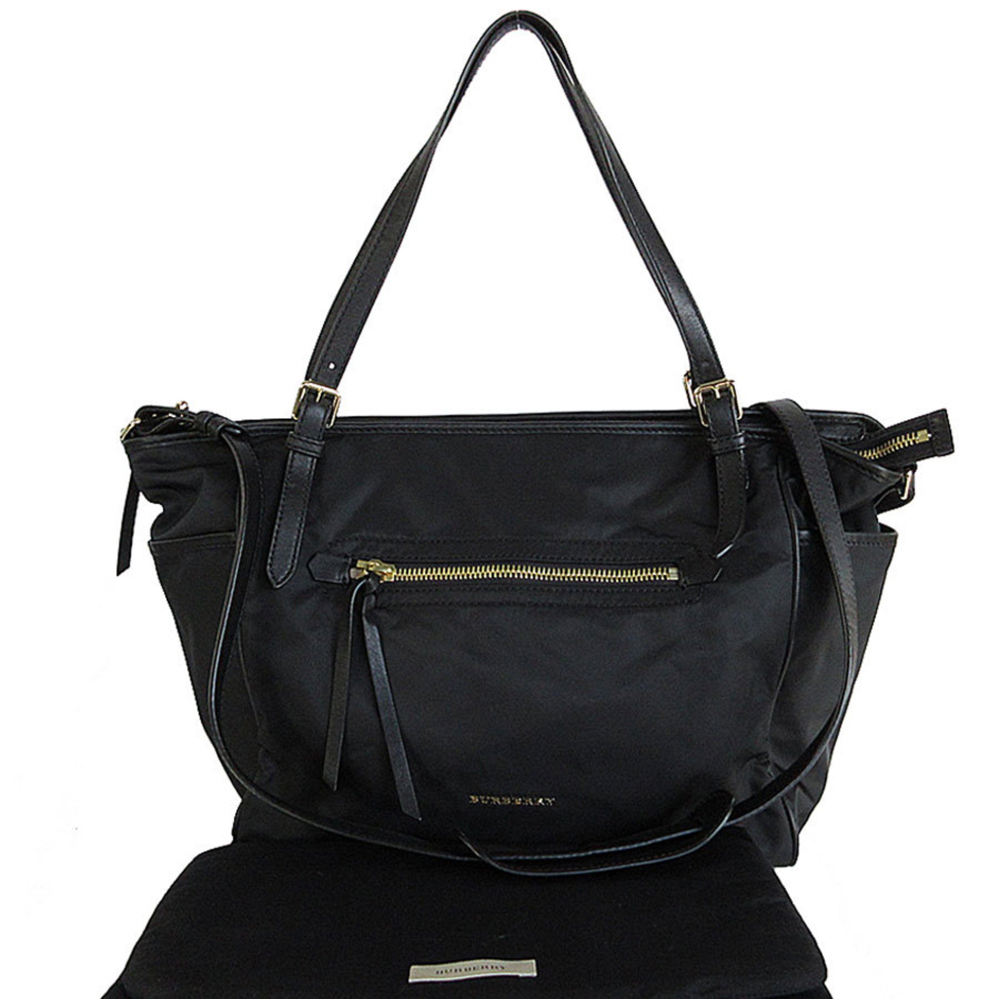 Burberry shoulder bag, mother's nylon, leather, black, ladies' s0013i