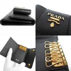 PRADA Key Case Ribbon Leather Metal Black Gold Women's s0127f