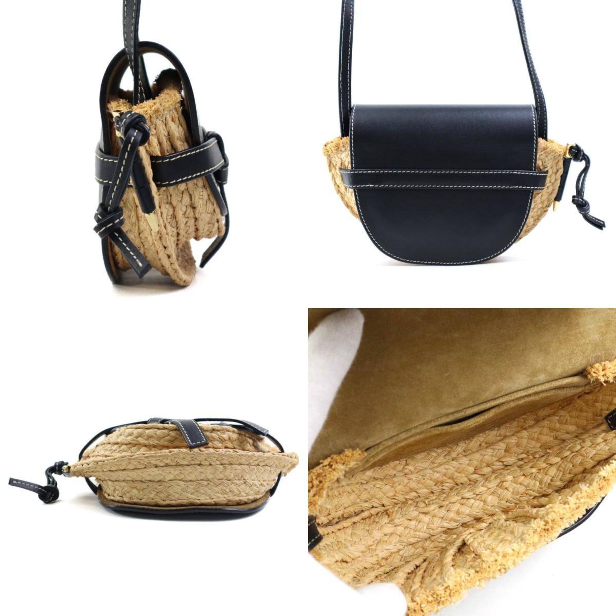 LOEWE Shoulder Bag Gate Raffia Leather Beige Black Gold Women's e59159i