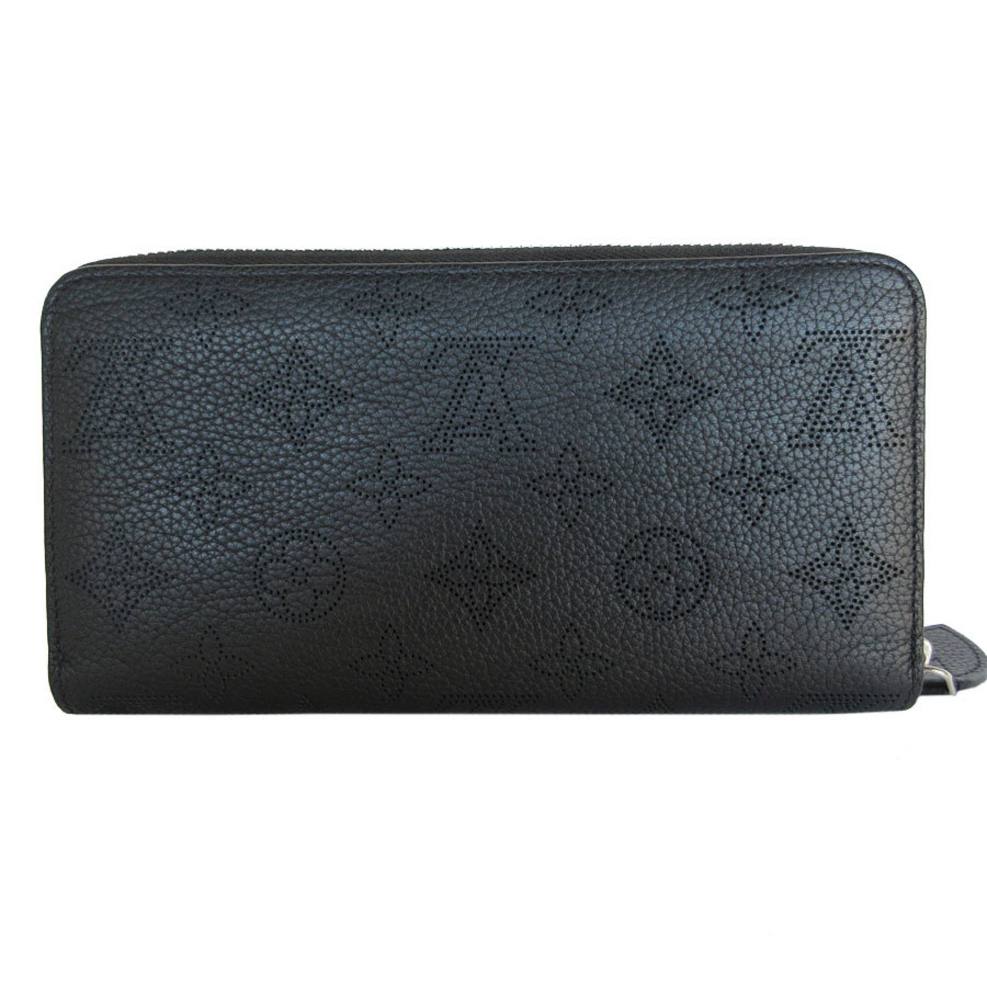 Louis Vuitton LOUIS VUITTON Round Long Wallet Monogram Mahina Zippy Black Silver Women's s0250i